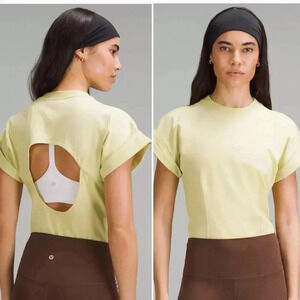 Lululemon Cotton T Shirt Bodysuit NWT Light Lime Green Open Back Women’s Medium